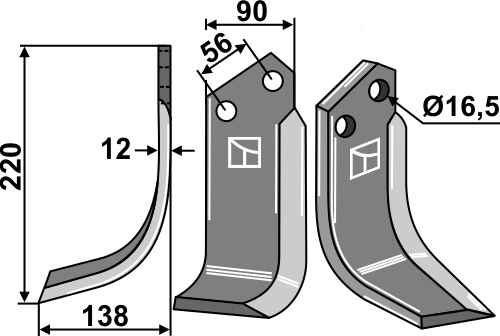 Blade 220x90mm, left geeignet für: Maschio / Gaspardo blade and rotary tine