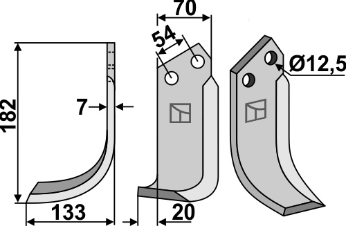 Blade 182x70mm, left geeignet für: Pegoraro blade and rotary tine