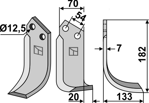 Blade 182x70mm, right geeignet für: Pegoraro blade and rotary tine