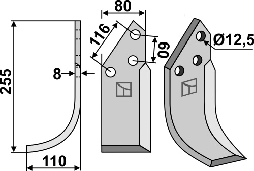 Blade 255x80mm, left geeignet für: Pegoraro blade and rotary tine