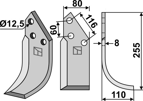 Blade 255x80mm, right geeignet für: Pegoraro blade and rotary tine