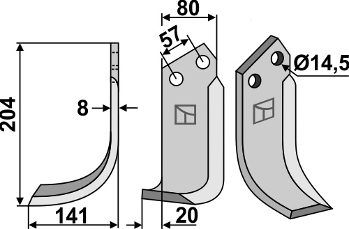 Blade 204x80mm, left geeignet für: Pegoraro blade and rotary tine