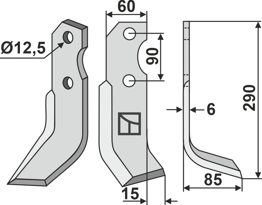 Blade 290x60mm, right geeignet für: Pegoraro blade and rotary tine