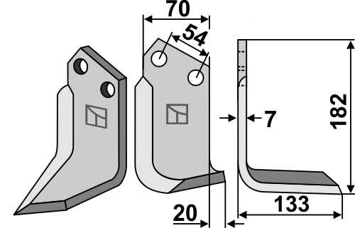 Blade 182x70mm, right geeignet für: Pegoraro blade and rotary tine