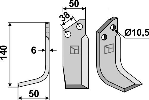 Blade 140x50mm, left geeignet für: Pegoraro blade and rotary tine