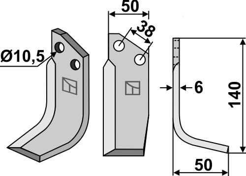 Blade 140x50mm, right geeignet für: Pegoraro blade and rotary tine