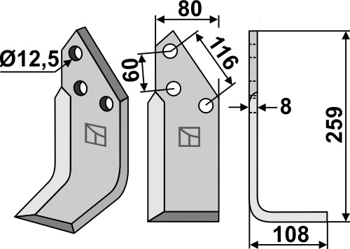 Blade 259x80mm, model geeignet für: Pegoraro blade and rotary tine
