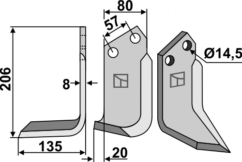 Blade 206x80mm, left geeignet für: Pegoraro blade and rotary tine