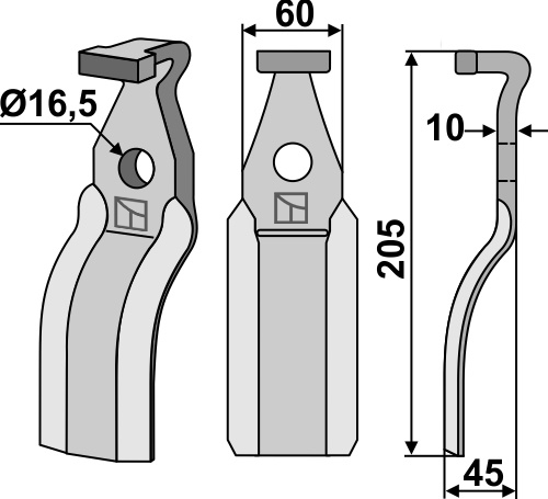 Rotary tine 205x60mm geeignet für: Pegoraro blade and rotary tine