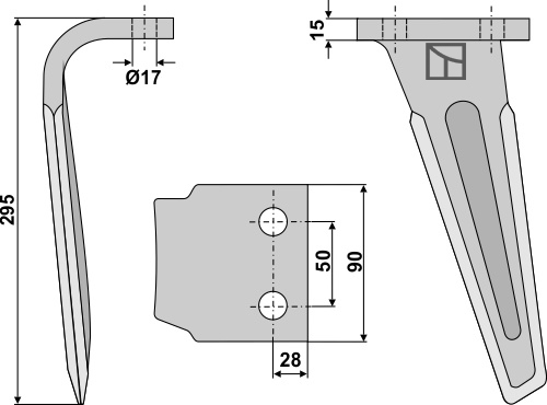 Tine for rotary harrows 295mm, left geeignet für: Sicma tine for rotary harrow