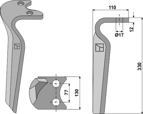 Tine for rotary harrows 330mm, right geeignet für: Amazone tine for rotary harrow