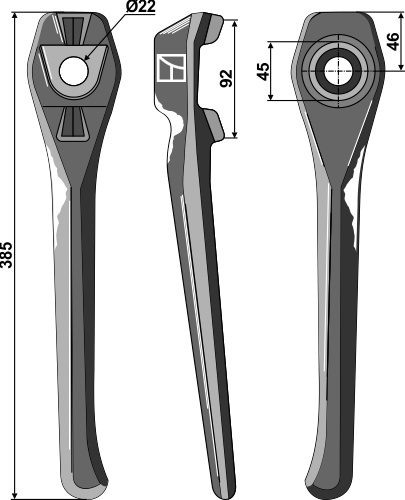 Diente de grada rotativa 385mm, izquierdo geeignet für: Lely diente de grada rotativa