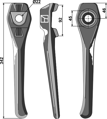 Diente de grada rotativa 342mm, izquierdo geeignet für: Lely diente de grada rotativa