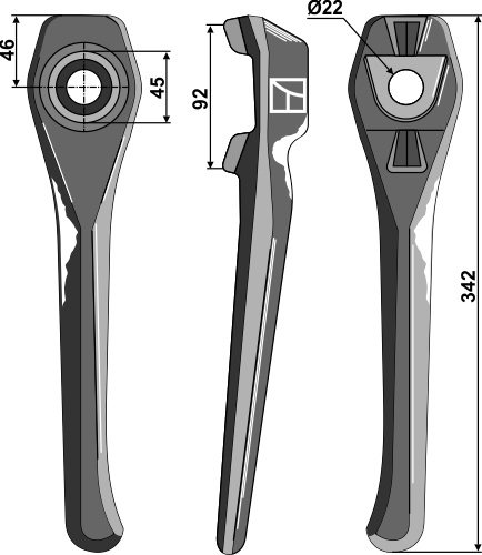 Diente de grada rotativa 342mm, derecho geeignet für: Lely diente de grada rotativa
