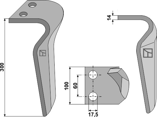 Diente de grada rotativa 300mm, izquierdo geeignet für: Rau diente de grada rotativa