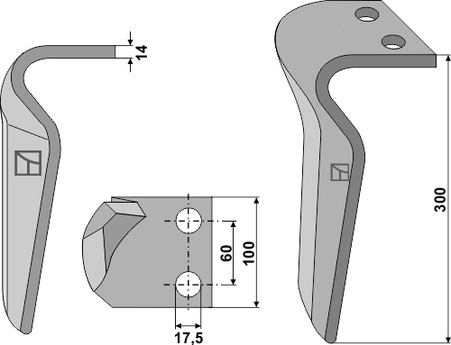 Diente de grada rotativa 300mm, derecho geeignet für: Rau diente de grada rotativa