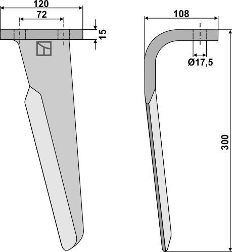 Tine for rotary harrows 300mm, left geeignet für: Celli tine for rotary harrow