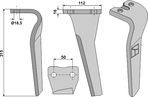Tine for rotary harrows 315mm, left geeignet für: Sicma tine for rotary harrow