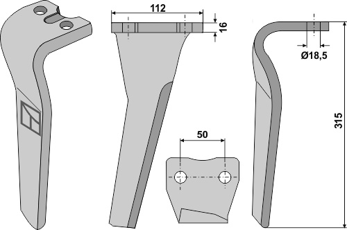 Tine for rotary harrows 315mm, right geeignet für: Sicma tine for rotary harrow