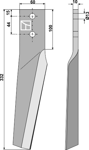 Tine for rotary harrows 332mm, left geeignet für: Dondi tine for rotary harrow