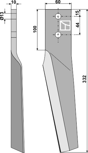 Tine for rotary harrows 332mm, right geeignet für: Dondi tine for rotary harrow