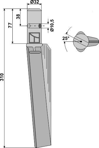 Rotorharvetand 310mm, venstre geeignet für: Breviglieri / Breviagri rotorharvetand