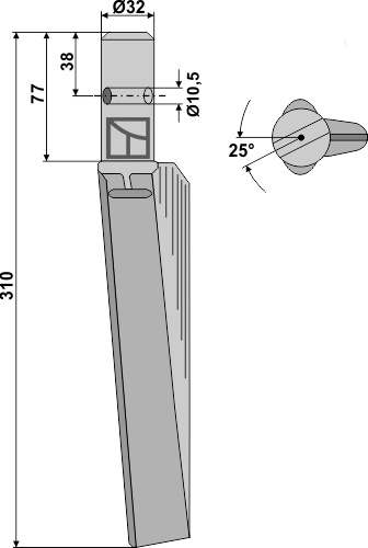 Rotorharvetand 310mm, højre geeignet für: Breviglieri / Breviagri rotorharvetand