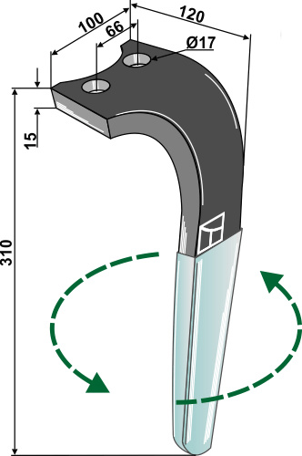 Diente de grada rotativa (DURAFACE) 310mm, izquierdo geeignet für: Emy-Elenfer diente de grada rotativa