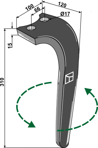 Diente de grada rotativa 310mm, izquierdo geeignet für: Emy-Elenfer diente de grada rotativa