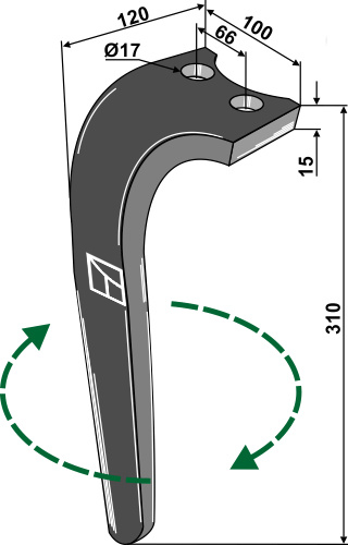 Diente de grada rotativa 310mm, derecho geeignet für: Emy-Elenfer diente de grada rotativa