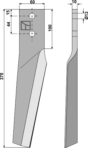 Rotorharvetand 370mm, venstre geeignet für: Maschio / Gaspardo rotorharvetand