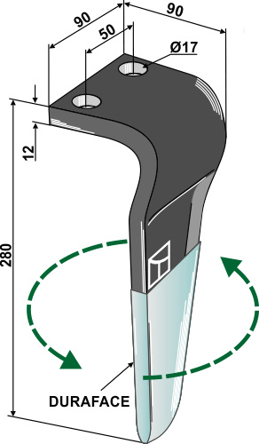 Tine for rotary harrows (DURAFACE) 280mm, left geeignet für: Celli tine for rotary harrow