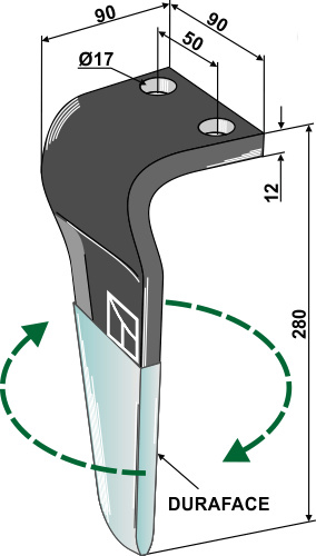 Tine for rotary harrows (DURAFACE) 280mm, right geeignet für: Celli tine for rotary harrow
