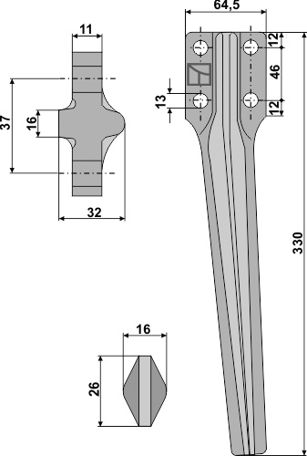 Tine for rotary harrows 330mm, left geeignet für: Frost tine for rotary harrow