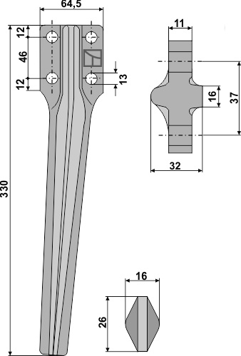Tine for rotary harrows 330mm, right geeignet für: Frost tine for rotary harrow