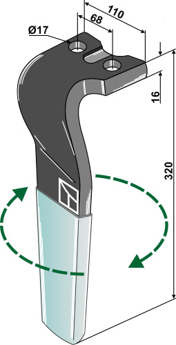 Rotorharvetand (DURQFACE) 320mm, højre geeignet für: Kuhn rotorharvetand