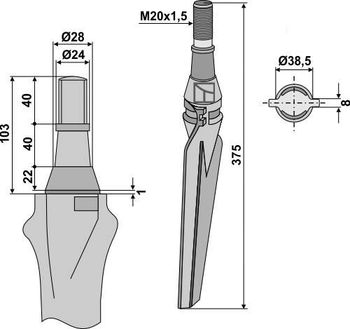 Ząb brony aktywnej 375mm, lewy geeignet für: Krone ząb brony aktywnej