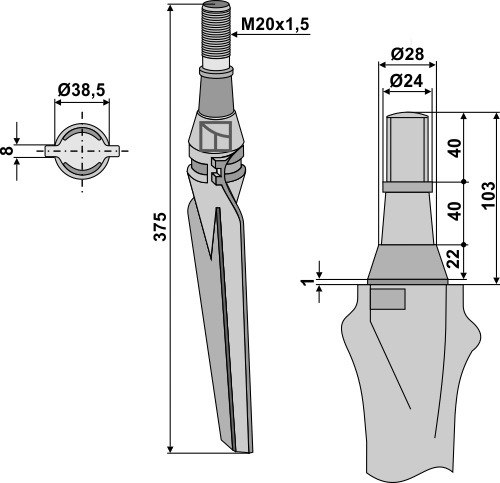 Ząb brony aktywnej 375mm, prawy geeignet für: Krone ząb brony aktywnej