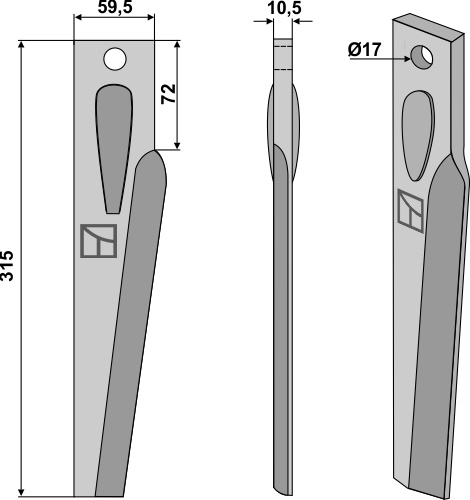Diente de grada rotativa 315mm, izquierdo geeignet für: Lely diente de grada rotativa