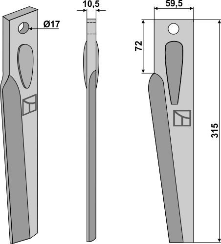 Diente de grada rotativa 315mm, derecho geeignet für: Lely diente de grada rotativa