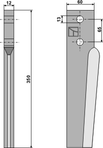 Rotorharvetand 350mm, venstre geeignet für: Breviglieri / Breviagri rotorharvetand