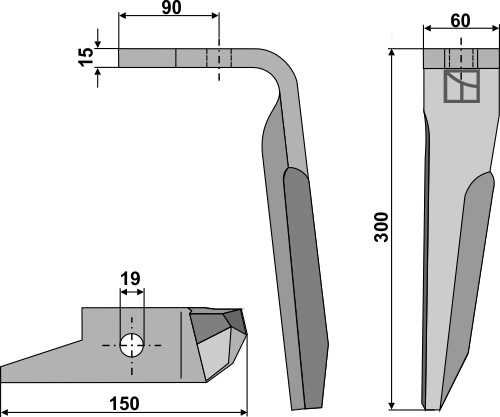 Tine for rotary harrows 300mm, right geeignet für: Amazone tine for rotary harrow