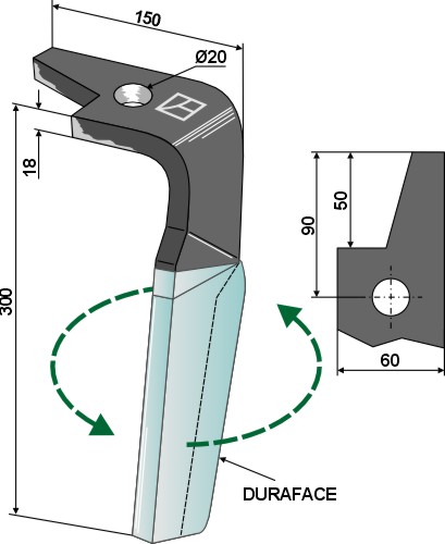 Tine for rotary harrows (DURAFACE) 300mm, left geeignet für: Amazone tine for rotary harrow