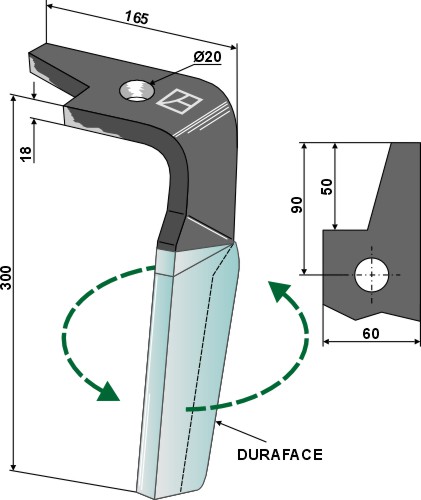Tine for rotary harrows (DURAFACE) 300mm, left geeignet für: Amazone tine for rotary harrow