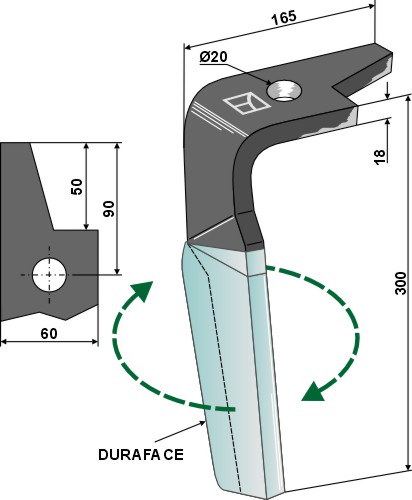 Tine for rotary harrows (DURAFACE) 300mm, right geeignet für: Amazone tine for rotary harrow