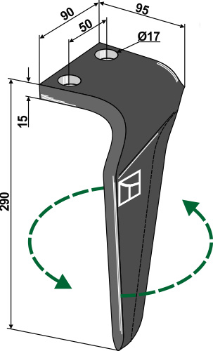 Tine for rotary harrows 290mm, left geeignet für: Celli tine for rotary harrow