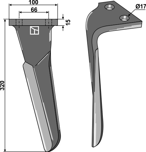 Diente de grada rotativa 320mm, izquierdo geeignet für: Emy-Elenfer diente de grada rotativa