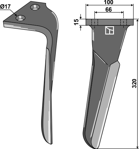 Diente de grada rotativa 320mm, derecho geeignet für: Emy-Elenfer diente de grada rotativa