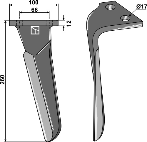 Diente de grada rotativa 260mm, izquierdo geeignet für: Emy-Elenfer diente de grada rotativa