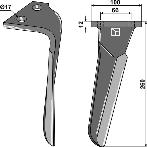 Diente de grada rotativa 260mm, derecho geeignet für: Emy-Elenfer diente de grada rotativa